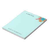 レトロティール（緑がかった色）コーラルオレンジフローラメモ帳 ノートパッド (回転)