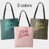 レトロティール（緑がかった色）ピンクの花のパターンマムハッスル トートバッグ