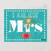 レトロティール（緑がかった色）ピンクコーラルレッドダマスウェディング ポストカード (裏面)