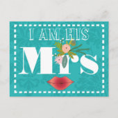 レトロティール(緑がかった色)ピンクコーラルレッドダマスウェディング ポストカード (正面)