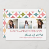 レトロティール（緑がかった色）ピンクスリーフォト卒業招待状 招待状 (正面/裏面)