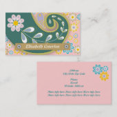 レトロティール（緑がかった色）、ピンクペイズリーモチーフ 名刺 (正面/裏面)