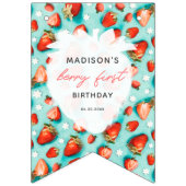 レトロティール（緑がかった色）フローラストロベリーファースト誕生日 バンティングフラッグ (第1の旗)