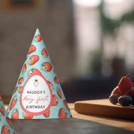 レトロティール（緑がかった色）フローラストロベリーファースト誕生日 パーティーハット