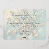 レトロティール(緑がかった色)ブルー抽象芸術スノーフレークフローラアート金ゴールド 箔シーズンカード (裏面)