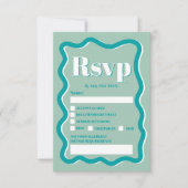 レトロティール(緑がかった色)ブルー曲線波波形rsvp 招待状 (正面)