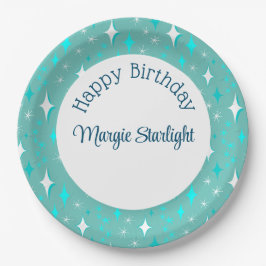 レトロティール（緑がかった色）ホワイトアトミック星パターン編集可能 ペーパープレート