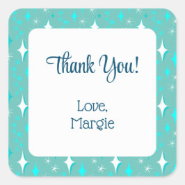 レトロティール（緑がかった色）ホワイトスターズ編集可能ありがとう スクエアシール