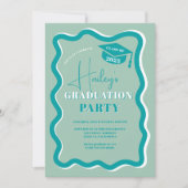 レトロティール(緑がかった色)曲線の波形目盛り 招待状 (正面)