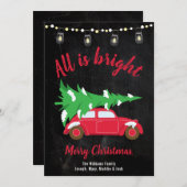 レトロティール(緑がかった色)車のツリーとライトすべて明るい シーズンカード (正面/裏面)