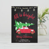 レトロティール(緑がかった色)車のツリーとライトすべて明るい シーズンカード (スタンド正面)