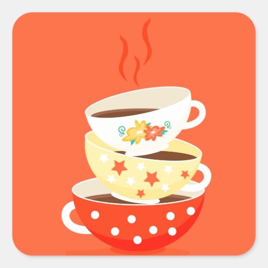 レトロティーヴィンテージティーカップお洒落アート スクエアシール (正面)