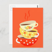 レトロティーヴィンテージティーカップお洒落アート ポストカード (正面/裏面)