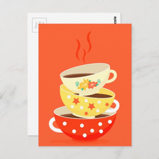 レトロティーヴィンテージティーカップお洒落アート ポストカード (正面/裏面)