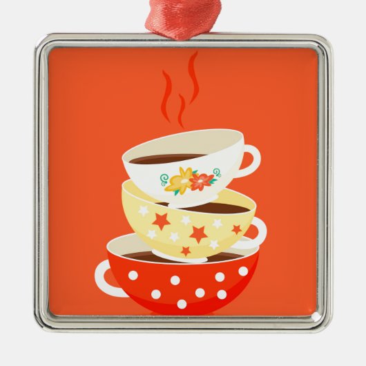 レトロティーヴィンテージティーカップお洒落アート メタルオーナメント (正面)