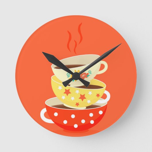レトロティーヴィンテージティーカップお洒落アート ラウンド壁時計 (正面)
