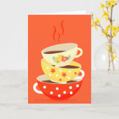 レトロティーヴィンテージティーカップバースデーアート カード (黄色い花)