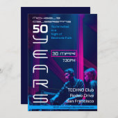 レトロテクノ音楽50th誕生日パーティー 招待状 (正面/裏面)