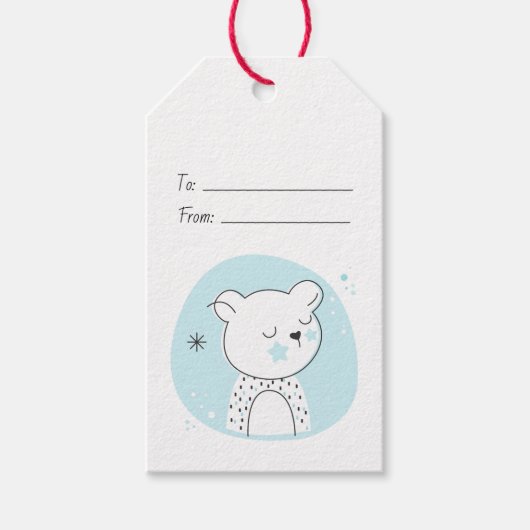 レトロテディベアをクリエイト　ブルー クリスマス ギフトタグ (正面)