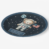 レトロテディベア宇宙飛行士の最初の誕生日パーティー ペーパープレート (アングル)