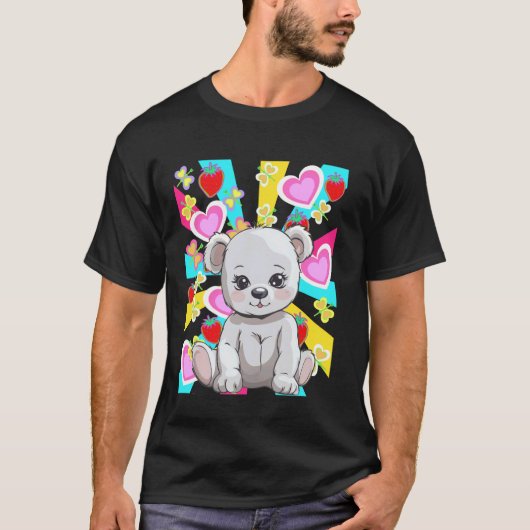 レトロテディーベア いちご 夏の子供 Tシャツ (正面)