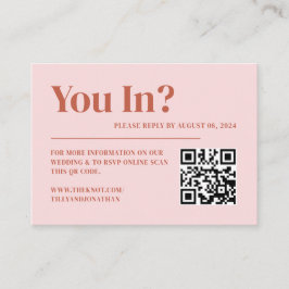 レトロテラコッタとピンクの結婚式ウェブサイトQRコード エンクロージャーカード