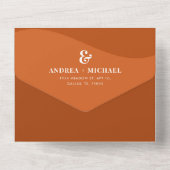 レトロテラコッタウェーブアンパサンドQRコー結婚ド オールインワン招待状 (裏面)