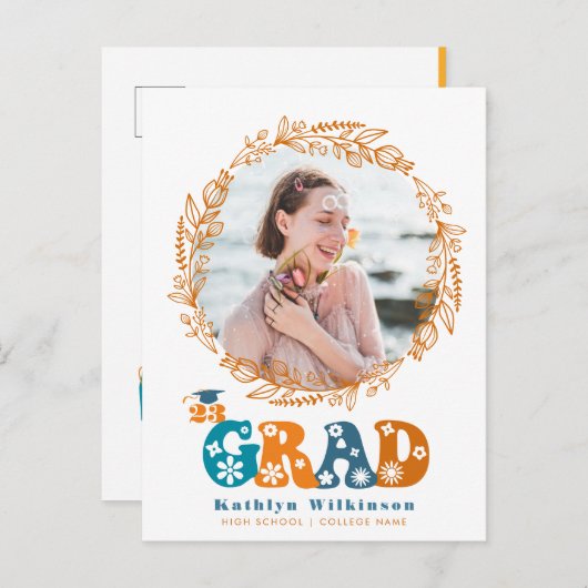 レトロテラコッタフローラエレガントリースフォトグラード インビテーションポストカード (正面/裏面)