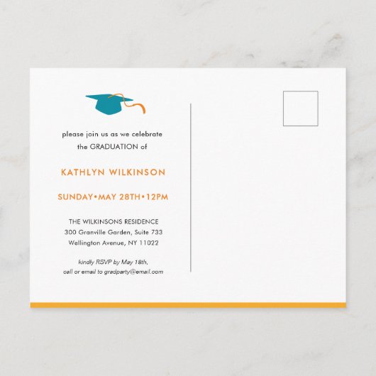 レトロテラコッタフローラエレガントリースフォトグラード インビテーションポストカード (裏面)