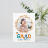 レトロテラコッタフローラエレガントリースフォトグラード インビテーションポストカード (スタンド正面)