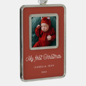 レトロテラコッタマイ初めてのクリスマスベビー写真 シルバープレートフレームオーナメント (右)