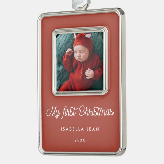 レトロテラコッタマイ初めてのクリスマスベビー写真 シルバープレートフレームオーナメント (左)