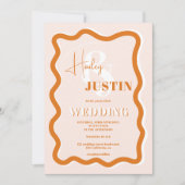 レトロテラコッタ曲線結婚波状写真 招待状 (正面)