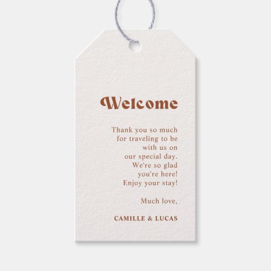 レトロテラコッタ結婚のウェルカムギフトラベル ギフトタグ (正面)
