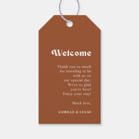 レトロテラコッタ結婚のウェルカムギフトラベル ギフトタグ (正面)