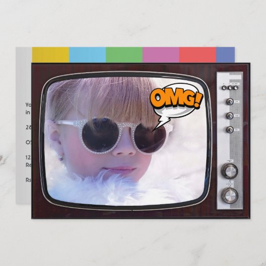 レトロテレビの誕生日パーティー 招待状 (正面/裏面)