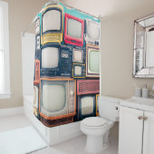 レトロテレビ受信機セット(60年代、70年代、80年代) シャワーカーテン (インサイチュ)