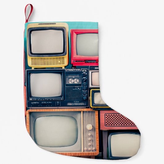 レトロテレビ受信機セット(60年代、70年代、80年代) スモールクリスマスストッキング (正面)