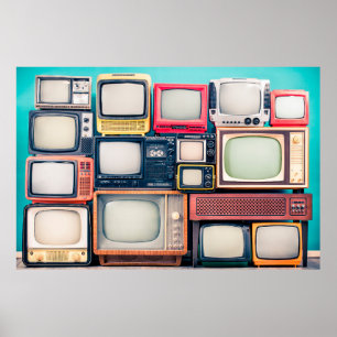 レトロテレビ受信機セット(60年代、70年代、80年代) ポスター