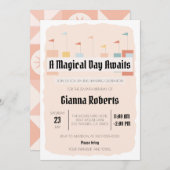 レトロテーマパーク、ヴィンテージカーニバル誕生日 招待状 (正面/裏面)