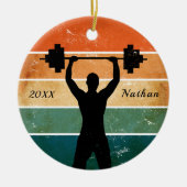 レトロテーマ重量挙げ重量挙げ名年 セラミックオーナメント (正面)