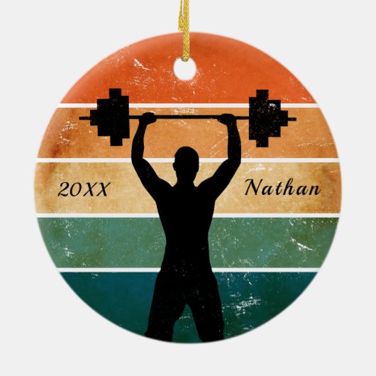 レトロテーマ重量挙げ重量挙げ名年 セラミックオーナメント (裏面)