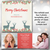 レトロディアホリー3フォトクリスマスカード3枚 三つ折りクリスマスカード