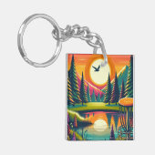 レトロディスクゴルフサンセットと木 キーホルダー (正面左)