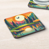 レトロディスクゴルフサンセットと木 コースター (左側)