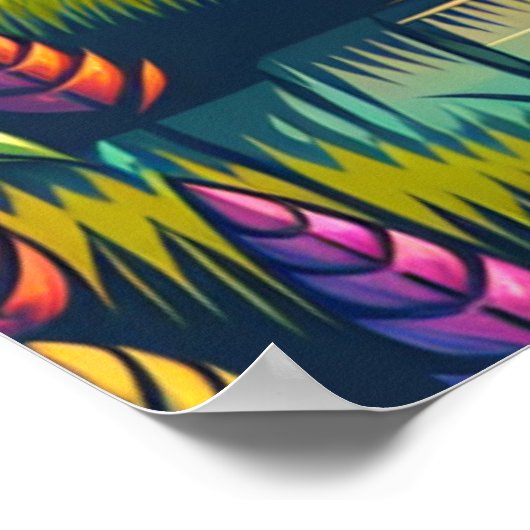 レトロディスクゴルフサンセットと木 ポスター (角)