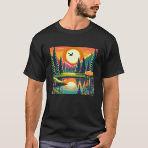 レトロディスクゴルフサンセットと木 Tシャツ