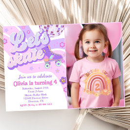 レトロディスコのローラースケートでスケートしよう4歳の誕生日 招待状