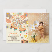 レトロディスコのローラースケートでスケートしよう4歳の誕生日 招待状 (正面)