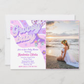 レトロディスコのローラースケート赤ちゃんシャワーパーティー写真 招待状 (正面)